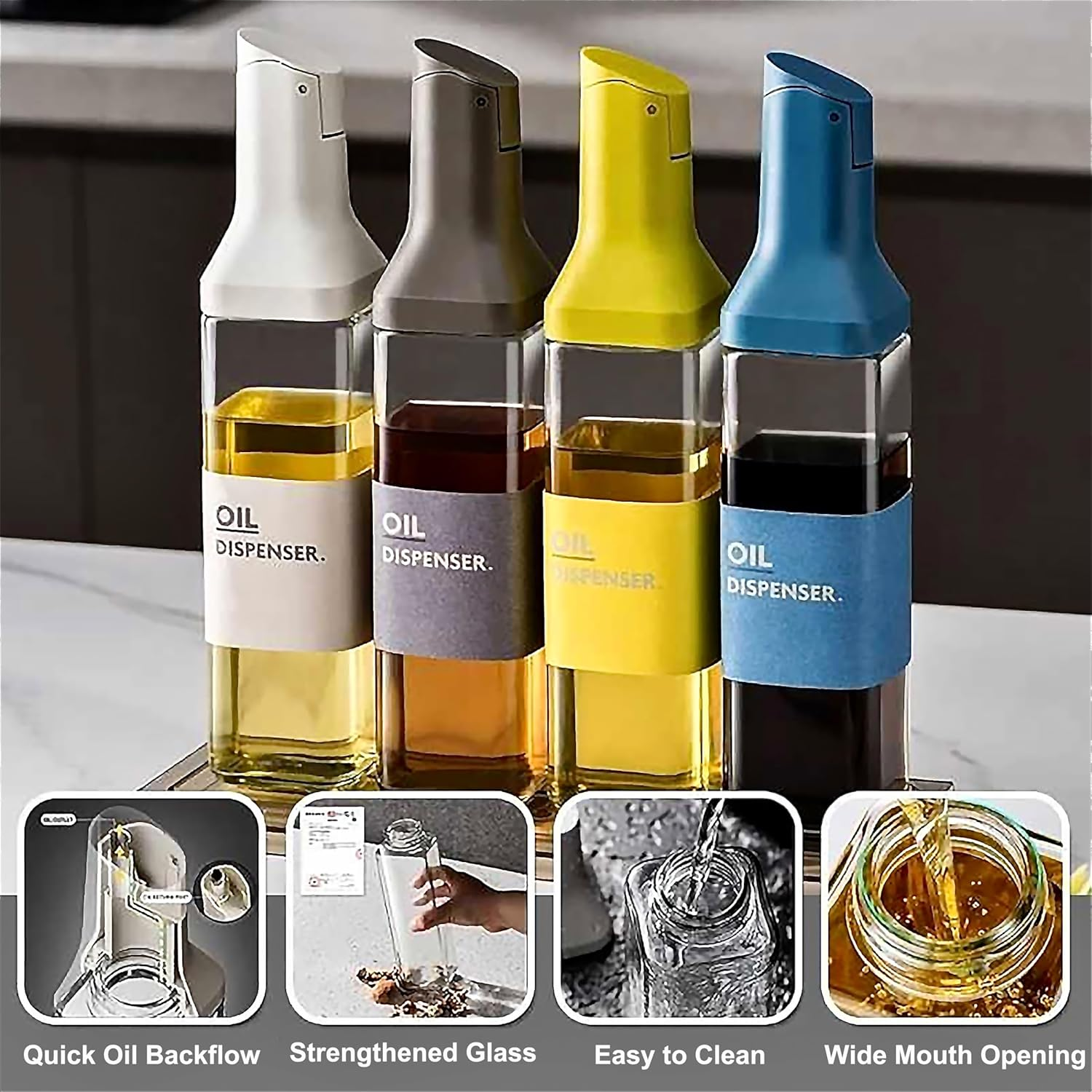Oil Dispenser Bottle - 500Ml Auto-Flip Olive Oil Dispenser with Precision Spout for Easy Pouring, Leakproof Design for Cooking Oils, Vinegar, and Soy Sauce - Easy to Clean & Multi-Use (Yellow) - Dark Grey image number 7