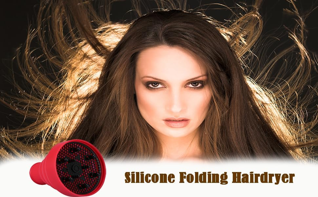 Sluffs Universal Collapsible Blow Dryer with Diffuser,5Colors Portable Foldable Hairdryer Hair Blower Diffuser Cover Styling Hairdressing Tool for Travel(Red) image number 2