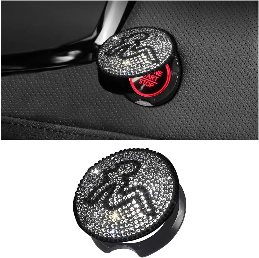 Bling Car Engine Push Start Stop Button Cover, Crystal Rhinestone Diamond Anti-Scratch Vehicle Engine Lgnition Button Decoration Protector Sticker for Women Girls, Universal Fit (Red)