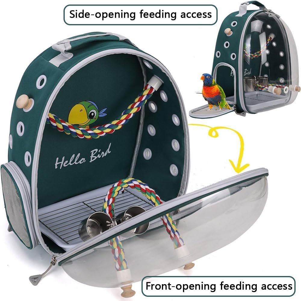 Bird Travel Carrier Cage &ndash; Clear Backpack with Tray & Perch, Breathable Pet Travel Bag for Parakeet, Cockatiel, Parrot &ndash; Portable Vet Transport Backpack with Vent Holes image number 5