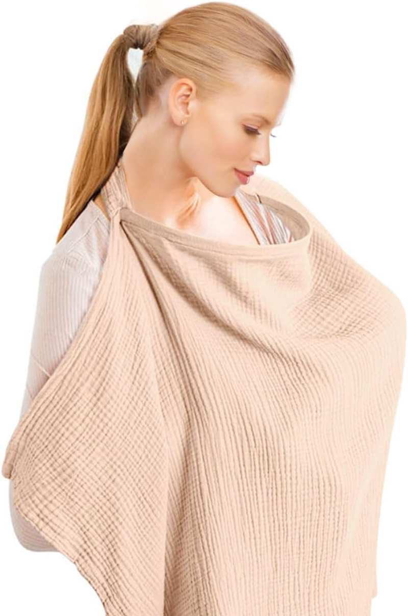 Muslin Nursing Cover for Breastfeeding Upgraded Breastfeeding Cover with Rigid Hoop, 100% Cotton (Light Gray)