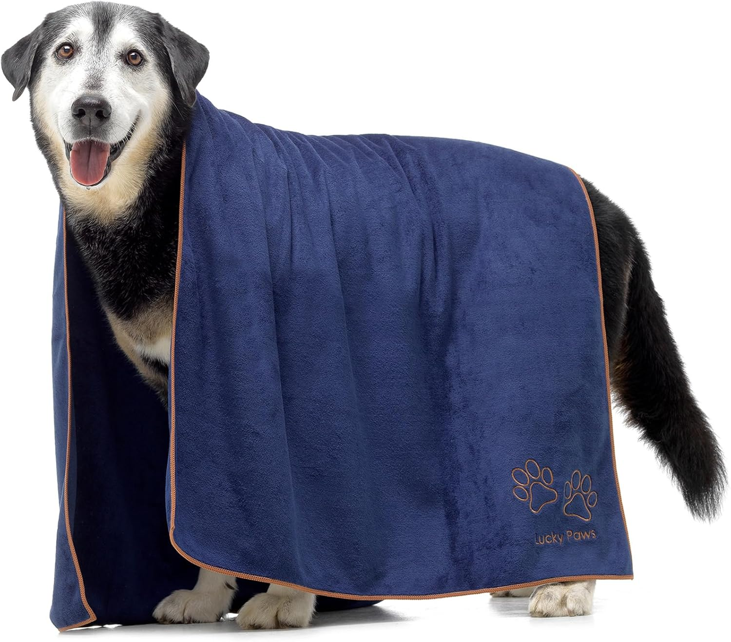 Lucky Paws&reg; Dog Towel &ndash; Extra Large 140 X 70Cm - UK Based Seller - Super Absorbent Microfibre Towel - Fast Drying - Super Soft - Premium Pet Towels (Pack of 2, Navy Blue) image number 4