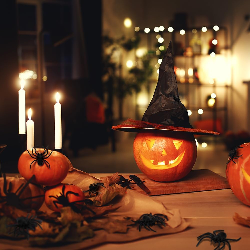 Plastic Spider Halloween Decorations - 8PCS Black Large Spider Web Decoration, Realistic Prank Props, Scare Fun Practical Surprise Joke Toys, 3.9 X 3.7 Inches image number 5