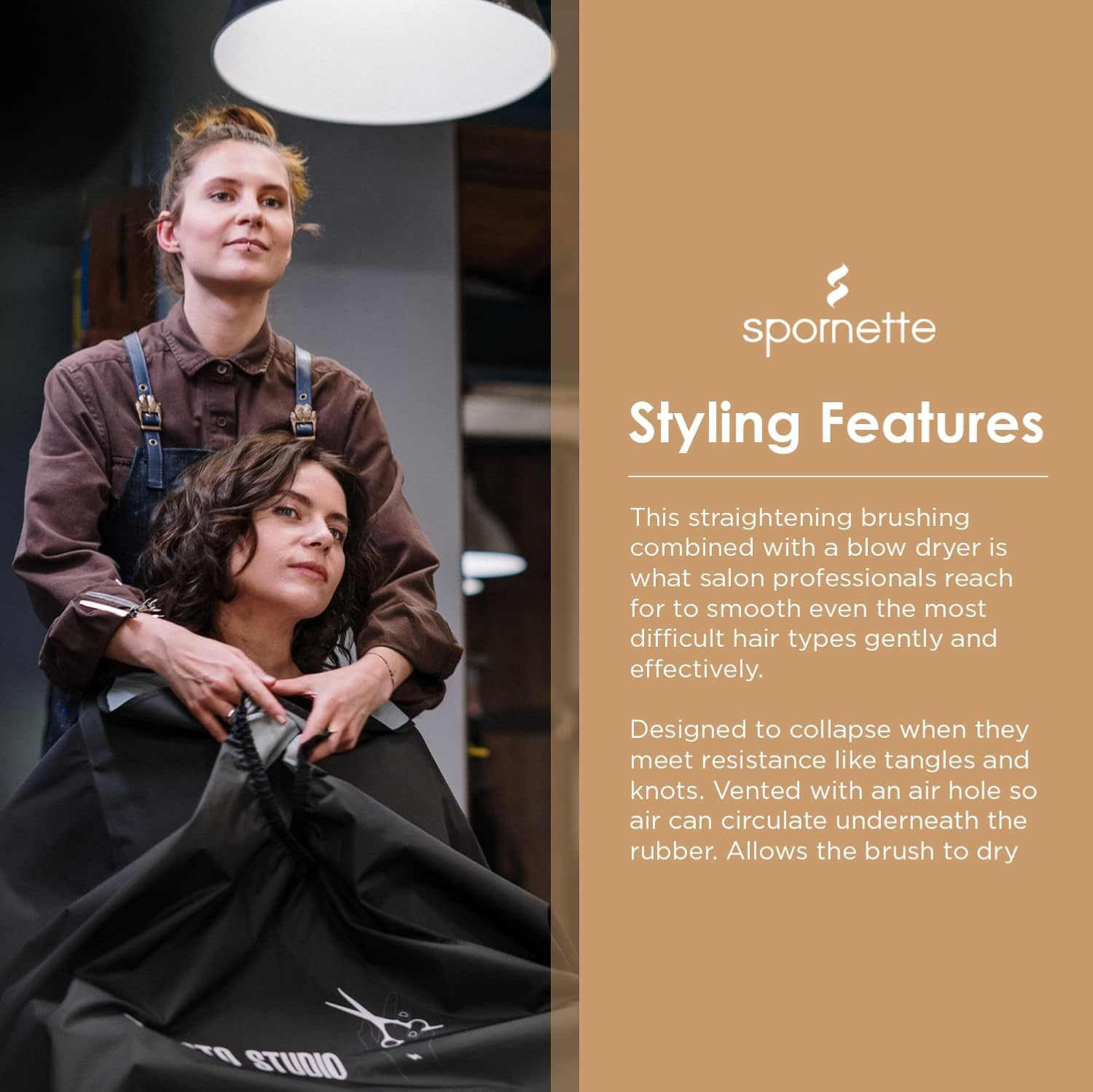 Spornette Ion Fusion Cushion Paddle Brush (#172) with Nylon Ball-Tipped Bristles for Hair Straightening, Detangling, & Smoothing Short, Medium, & Long Hair on Men, Women, & Children image number 2