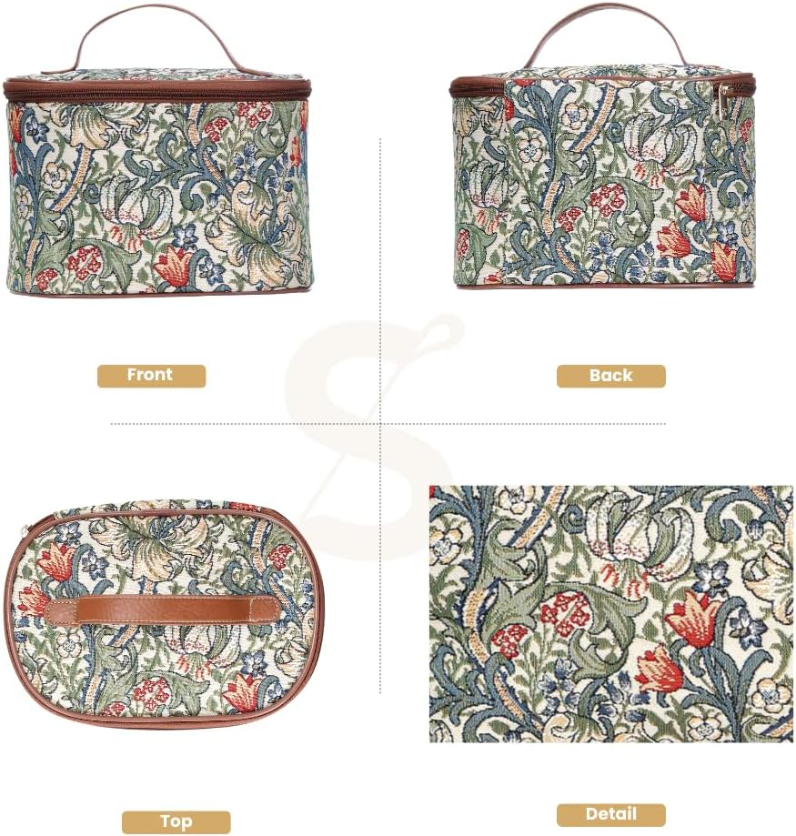 Signare Tapestry Cosmetic Make up Toiletry Travel Vanity Bag Case in William Morris Golden Lily (TOIL-GLILY) - Golden Lilly image number 3