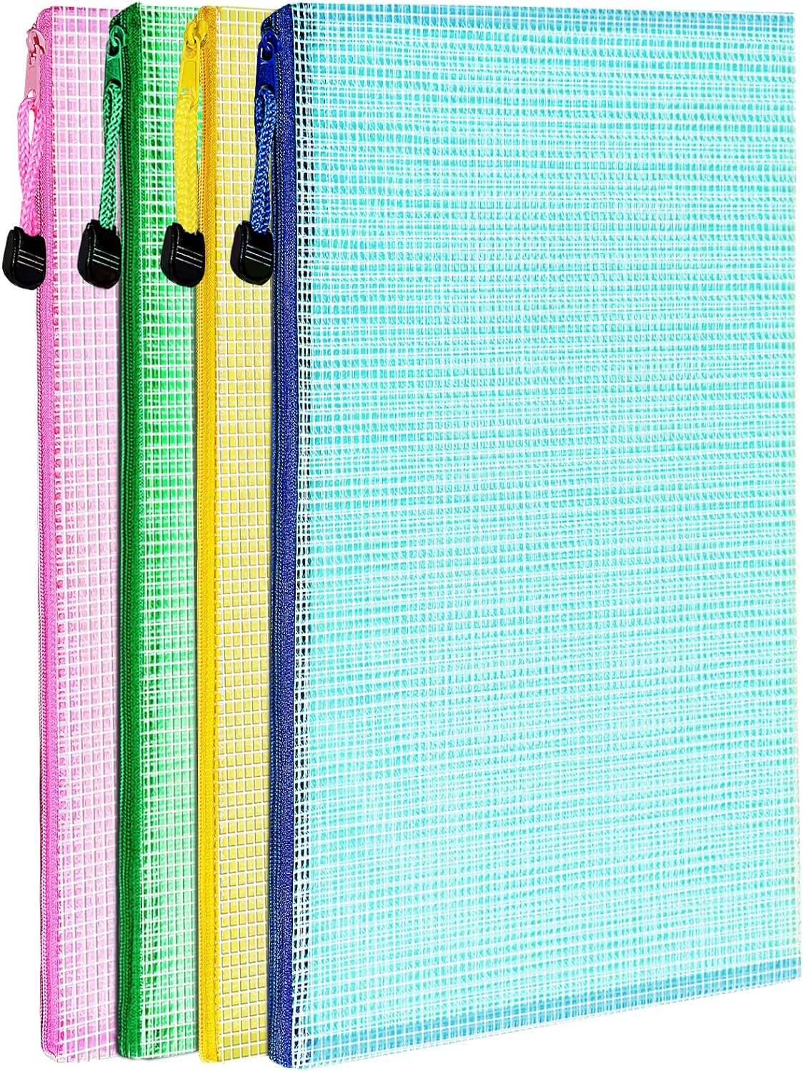 LEOBRO 4 Pack Mesh Zipper Pouch, 13.2X 9.2 A4 Letter Size Mesh Bags with Zipper, Plastic Envelopes Zip File Document Bags, Storage Bags for Organization Puzzles Travel, File Jackets & File Pockets image number 5