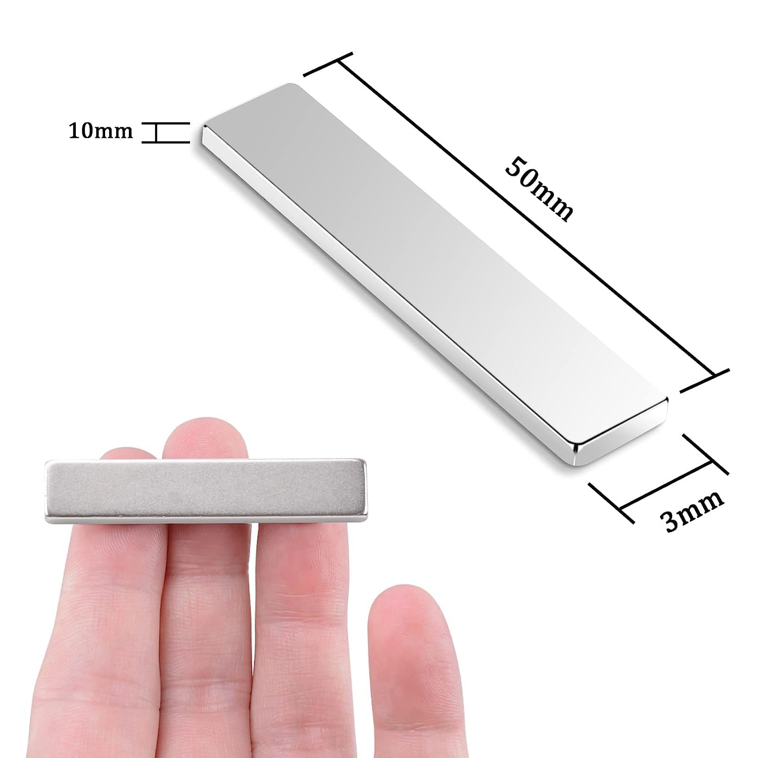 MIN CI 10 Pack Strong Neodymium Magnets Bars Heavy Duty,Rectangular Permanent Rare Earth Magnets with Adhesive Backing,For Kitchen Lockers Craft Tool Storage,50X10X3Mm image number 1