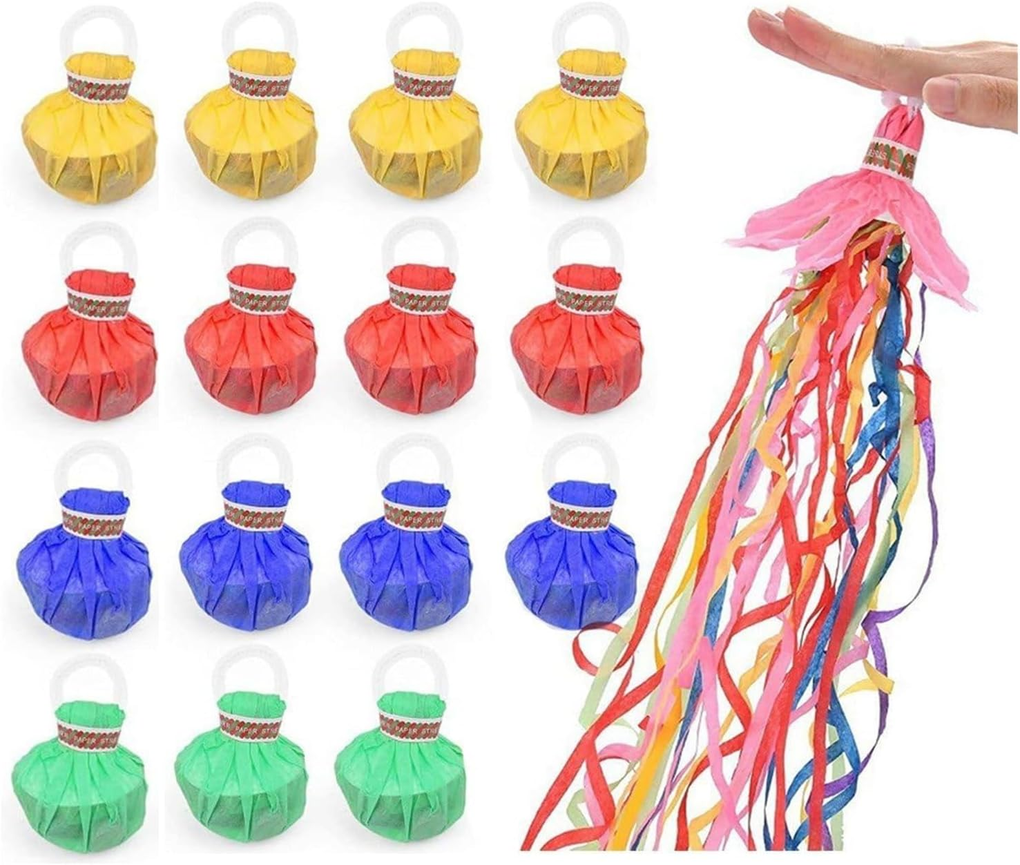 16 Pack Colorful Streamers Poppers Party Poppers Hand Throw Streamers for Birthday Wedding Graduation Engagement Retirement Party Supplies