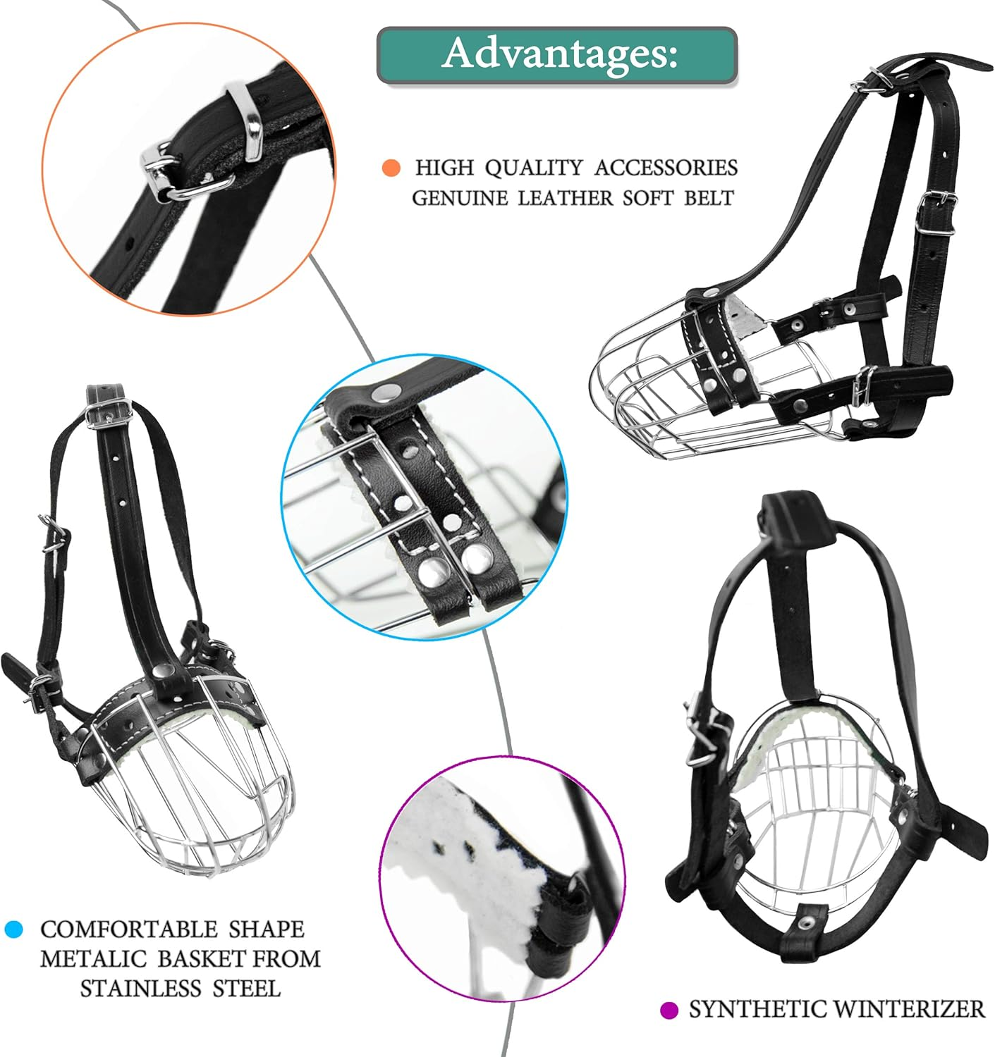 Petristor №3 Dog Chrome Metal Muzzles Wire Basket Adjustable Leather Straps image number 1