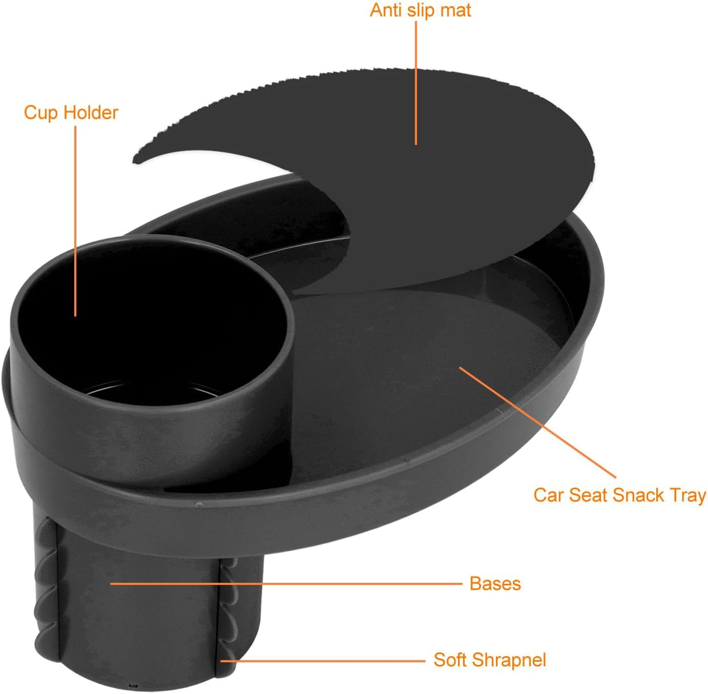 Car Snack Tray, Kids Carseat Cup Holder with Food Tray, Console Holder for Toddlers Activity Table, Roadtrip Essentials (Black) - Black image number 5