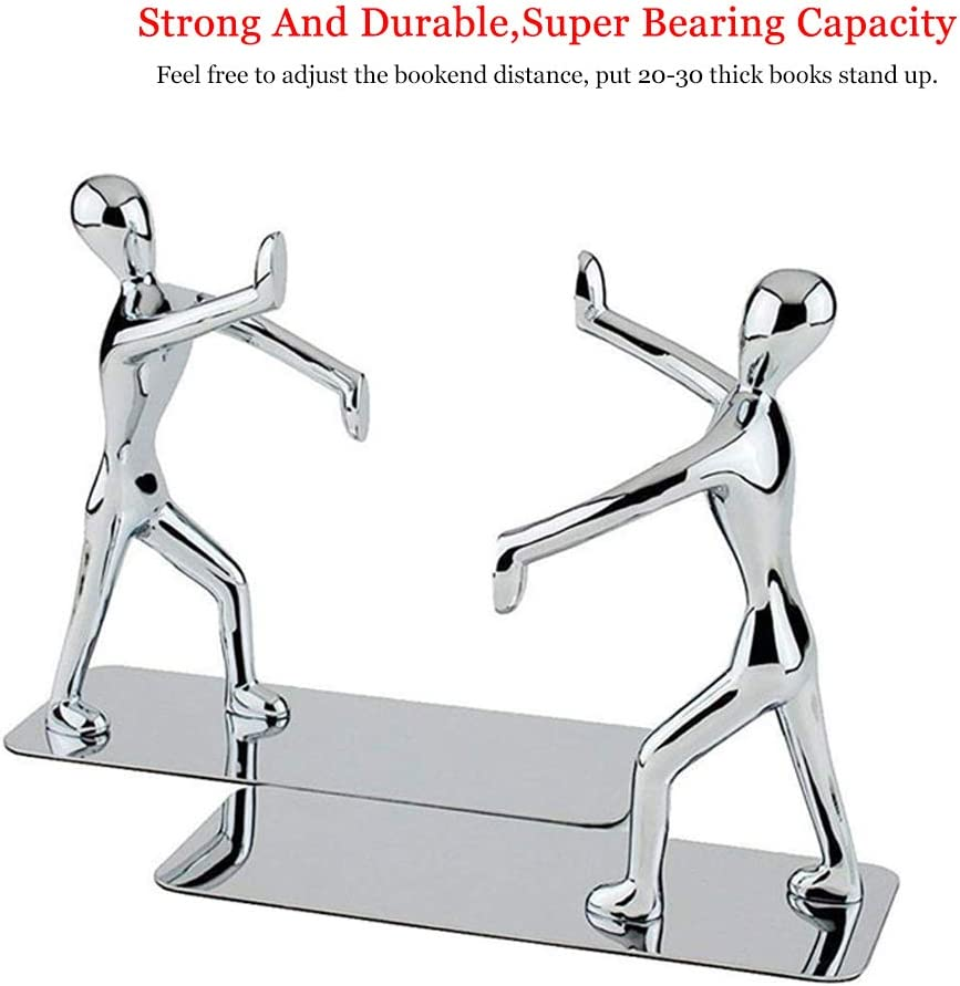 Merrynine Heavy Duty Bookends, 2 Pack Stainless Steel Kung Fu Man Book End, Creative Metal Book Shield for Home Office Library Decoration,Fashion Gift image number 5