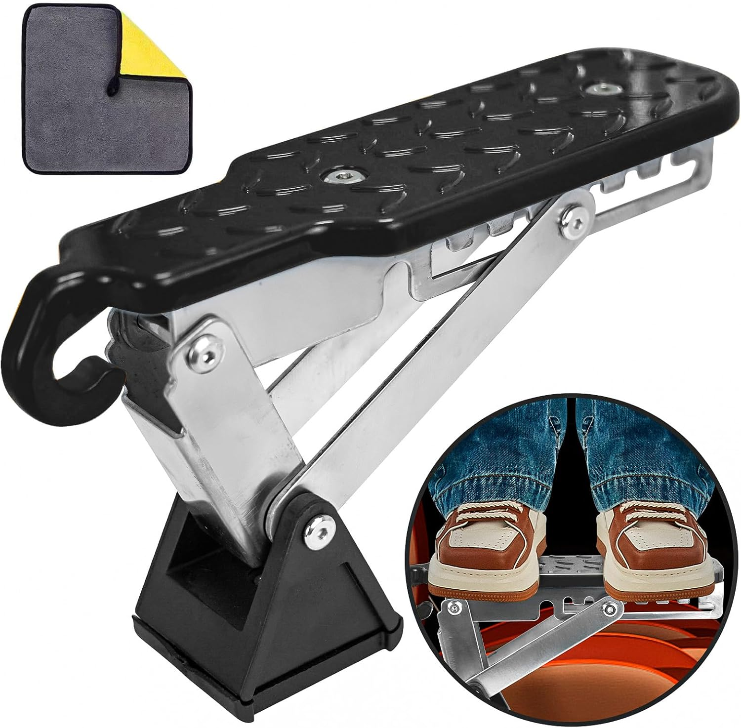 Universal Fit Car Door Step, Foldable Door Latch Step with Adjustable Angle for Car Roof Access, Both Feet Stand Car Step for SUV and Truck, Silver