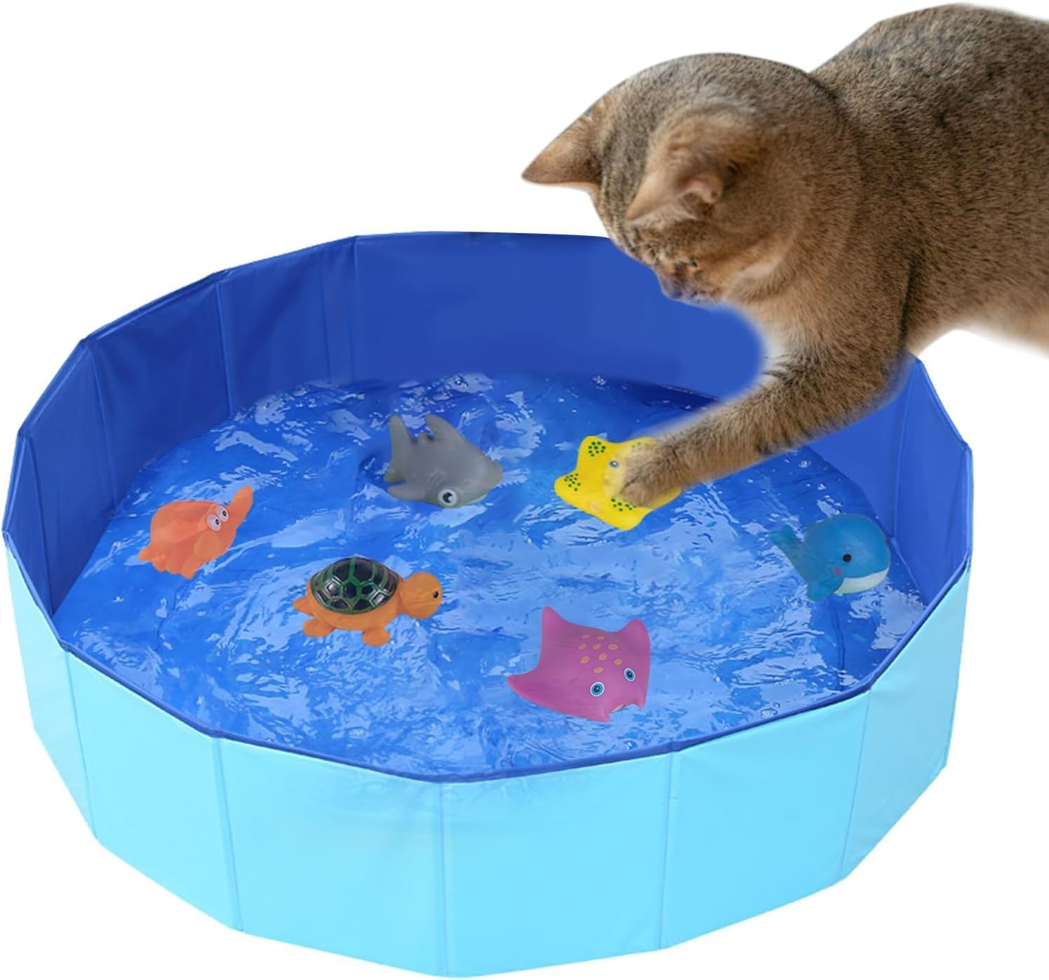 Cat Pool Toy with 6 Fish, Cat Water Toy for Indoor Cats, Interactive Cat Toys for Bored Cats, Foldable and Portable Kitten Toy image number 2