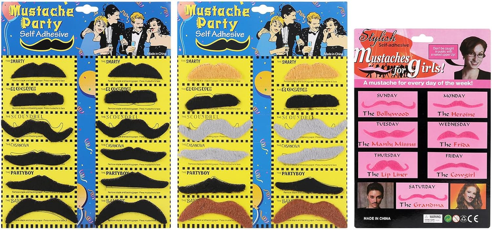 BTYMS 31 Pcs Fake Mustaches Self Adhesive Hairy Beard Costume Facial Hair for Christmas Party Supplies Decorations image number 1