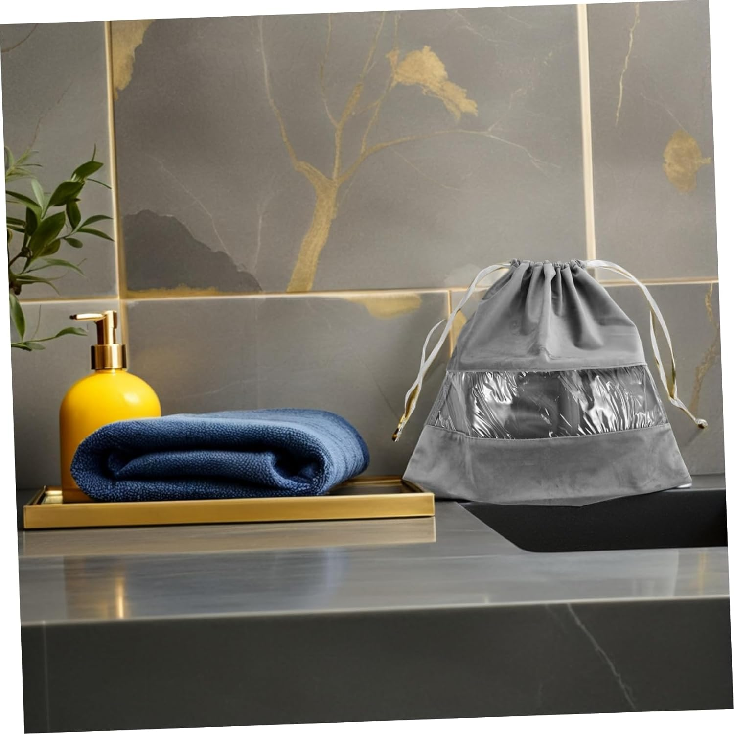 HAPINARY Transparent Drawstring Hair Dryer Storage Bag for Travel Lightweight Protective Dust Pouch for Clothes Makeup and Small Essentials Portable Multipurpose Organizer - Black image number 2