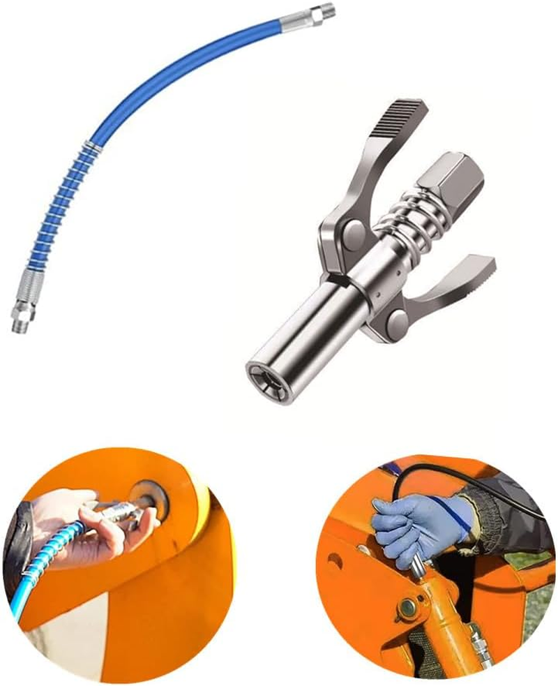Grease Gun Coupler,Heavy-Duty Quick Lock and Release Grease Coupler, Double Handle Quick Lock Release Grease Tips Ends Couplers,With 40 Cm Spring Hose image number 4