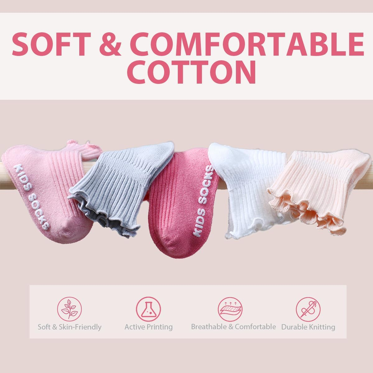 Baby Girls anti Slip Socks 6 Packs, Toddler Non Skid Ruffle Crew Socks Girl'S Frilly Dress Socks Turn Cuff Cotton Long Socks with Grippers for 0-12 Months 1-5 Years Newborn Baby Girls Infant Kids image number 2