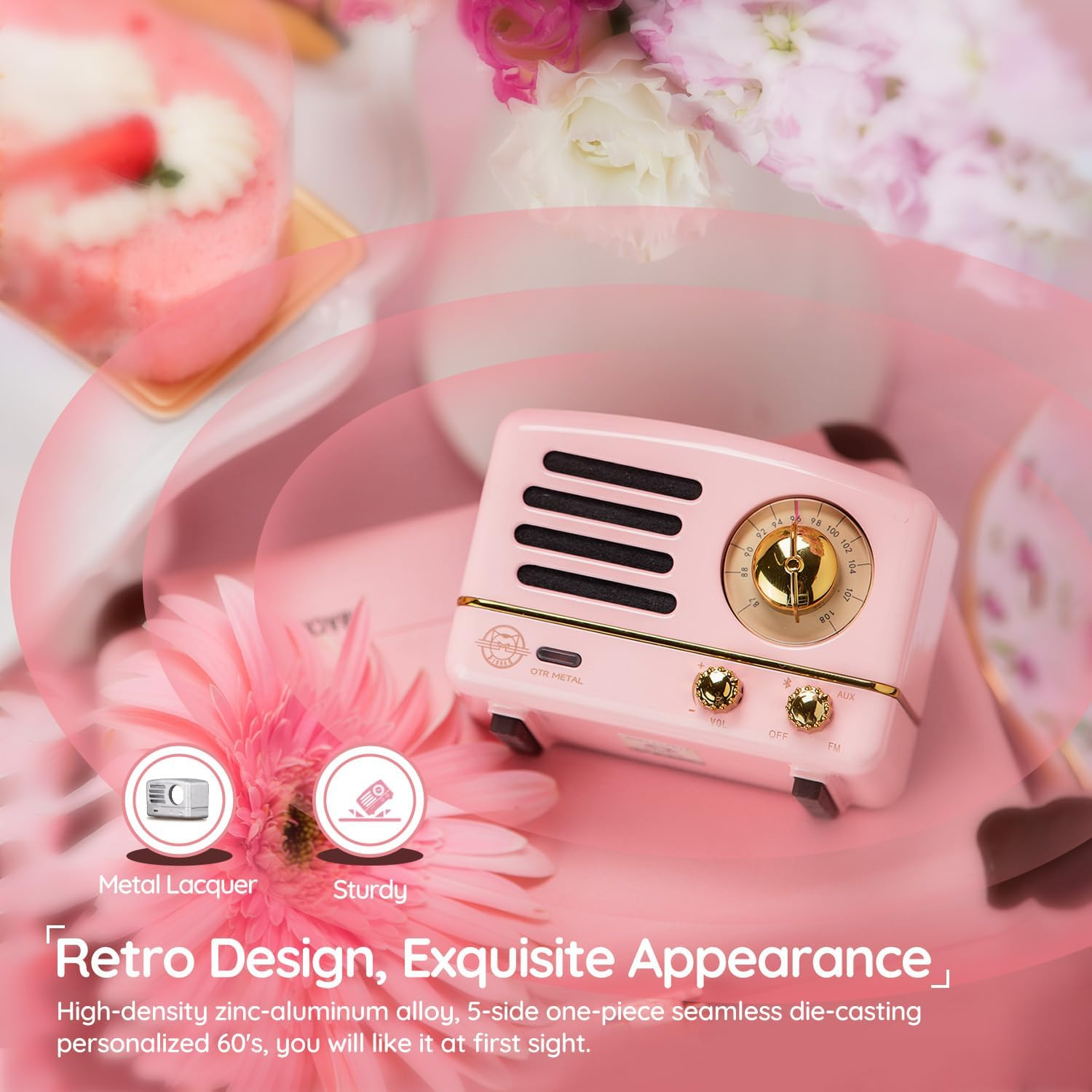 Retro Bluetooth Speaker, Muzen OTR Metal Vintage FM/AUX Radio with Old Fashioned Classic Style, Portable Wireless Loud Volume Speaker for Home, Office, Kitchen,Party,Travel,Outdoor - Blue image number 5