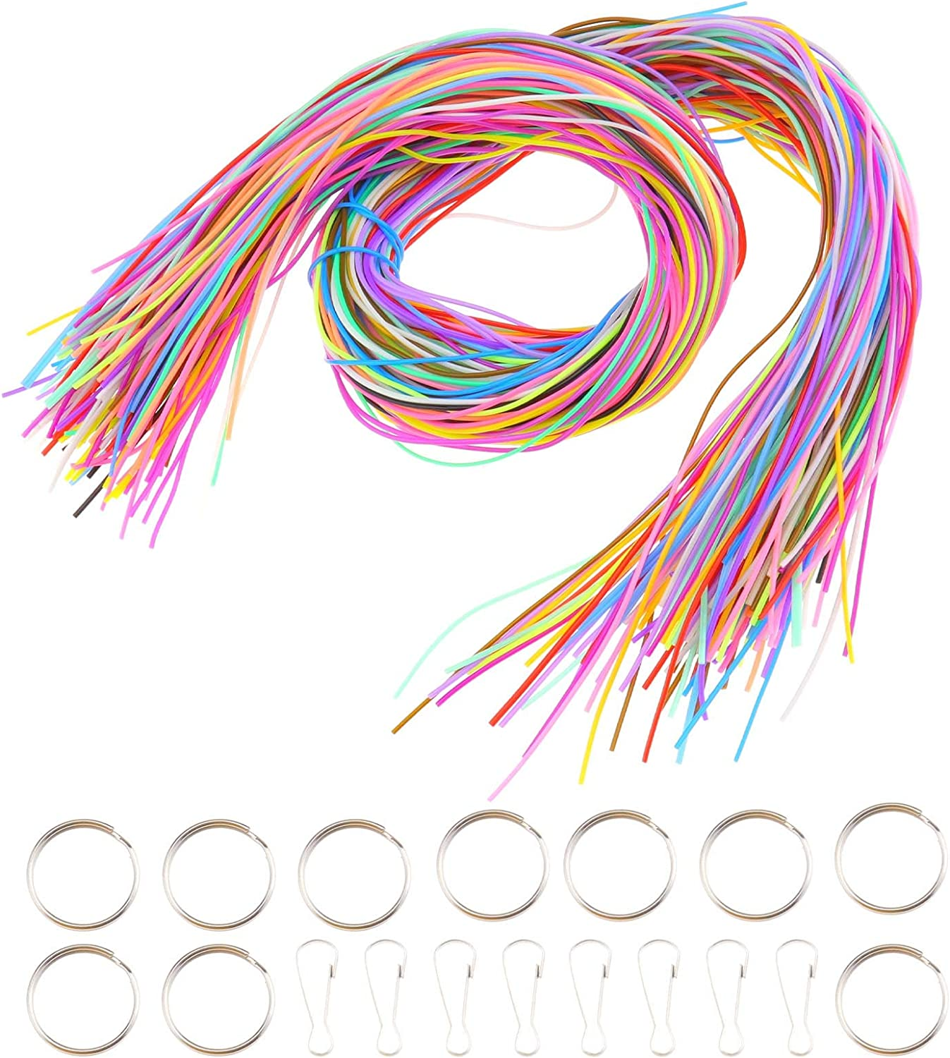 SING F LTD 200Pcs Mixed-Color Plastic Lacing Cord with Snap Clip Hooks and Ring for DIY Making Basic Knots Pendants Crafts image number 5