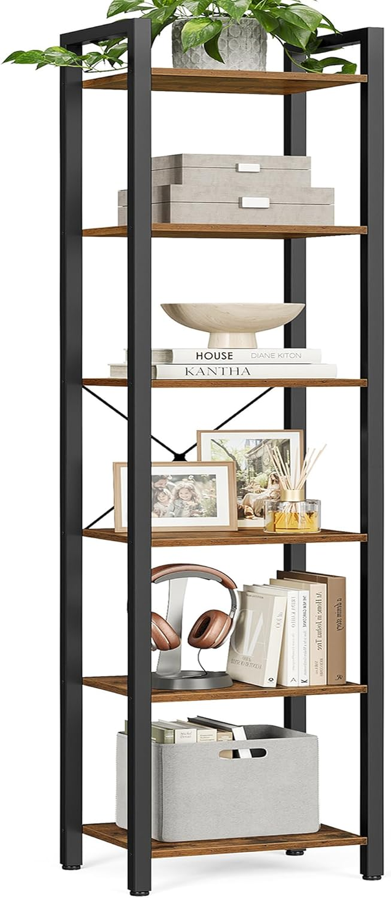 VASAGLE Bookshelf, Bookcase, 5-Tier Storage Shlef Rack with Steel Frame, for Living Room, Office, Study, Hallway, Industrial Style, Rustic Brown and Black ULLS100B01 image number 3