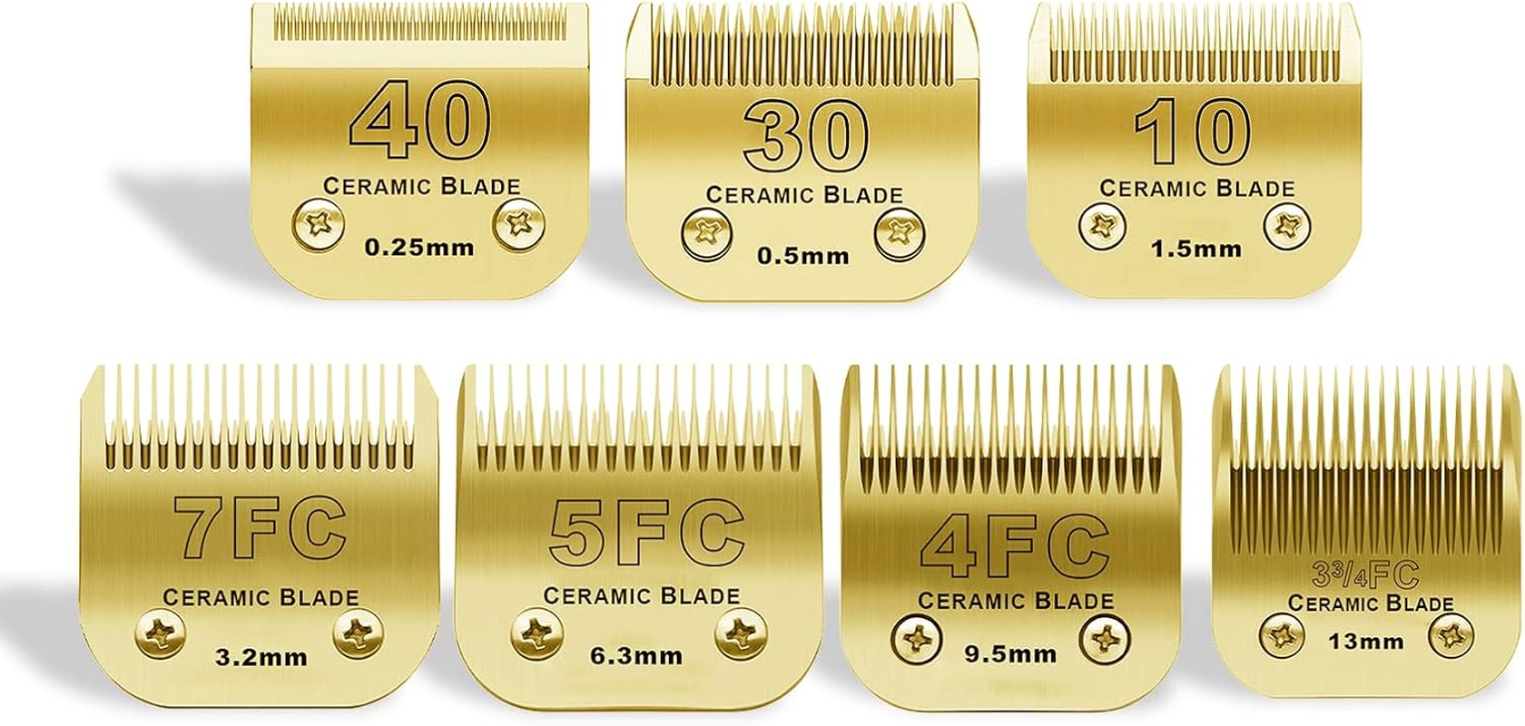 7FC/5FC/4FC Detachable Pet Dog Grooming Clipper Ceramic Blades Set,Compatible with Andis/Heiniger/Moser45 and Oster A5 and Wahl KM10 Series Clippers,3 Pack,Gold