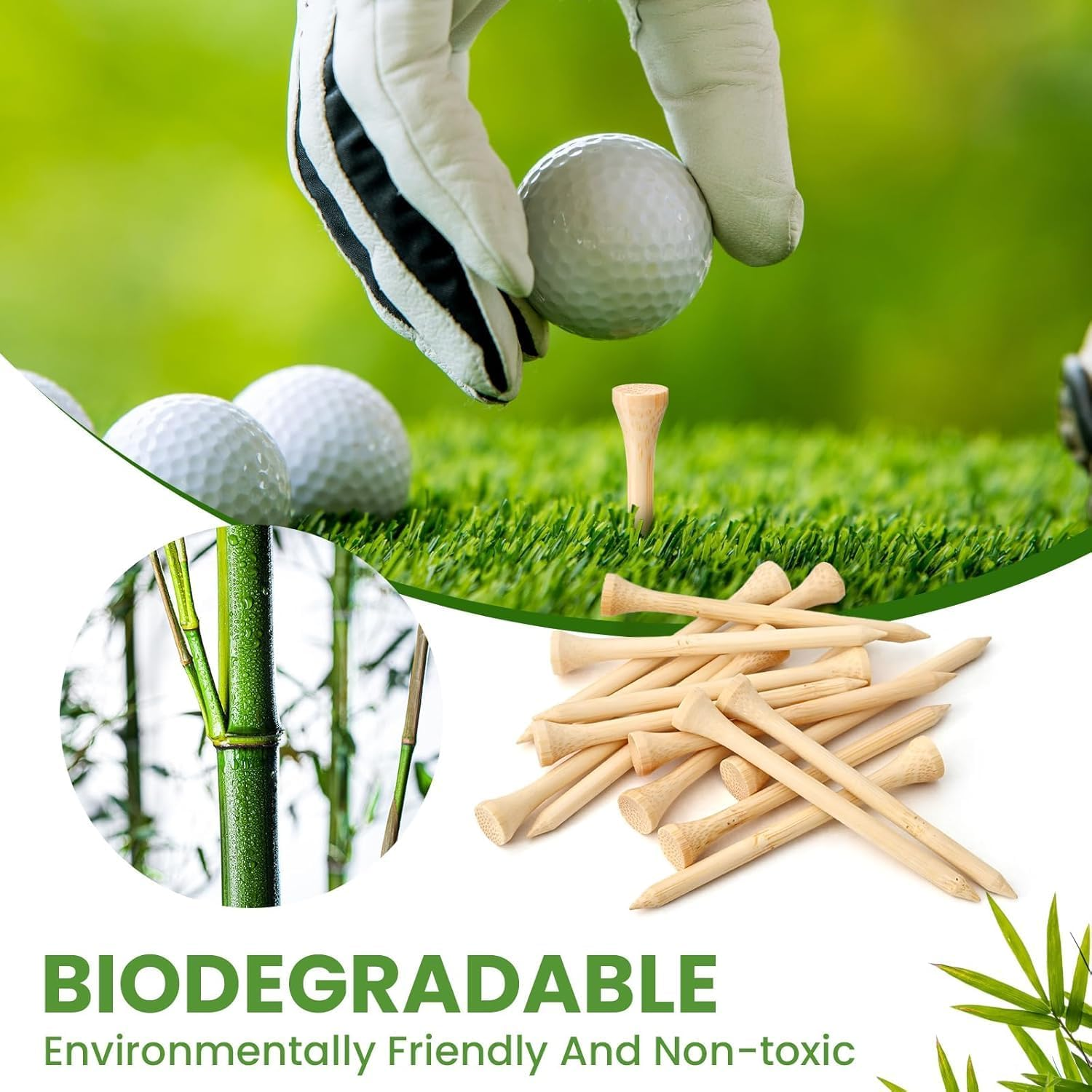Golf Tees Durable Bamboo Tees 100Pcs 3-1/4" (83Mm) Friendly Biodegradable Material Reduce Friction Side Spin More Stable, Professional Tee System with Carry Bag image number 3
