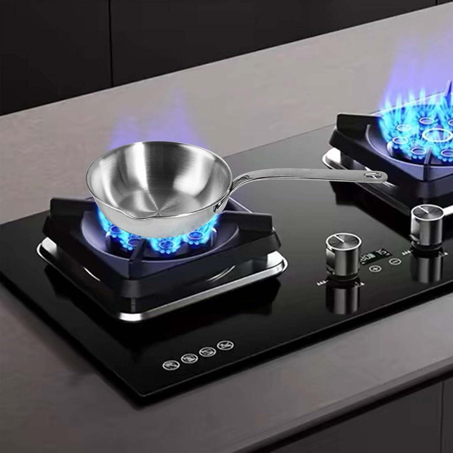 IMEEA 13Cm Mini Egg Pan Omelet Pan Sauce Pan Mini Frying Pan SUS304 Stainless Steel Butter Warmer with Spout Portable Camping Cooking Pan image number 2