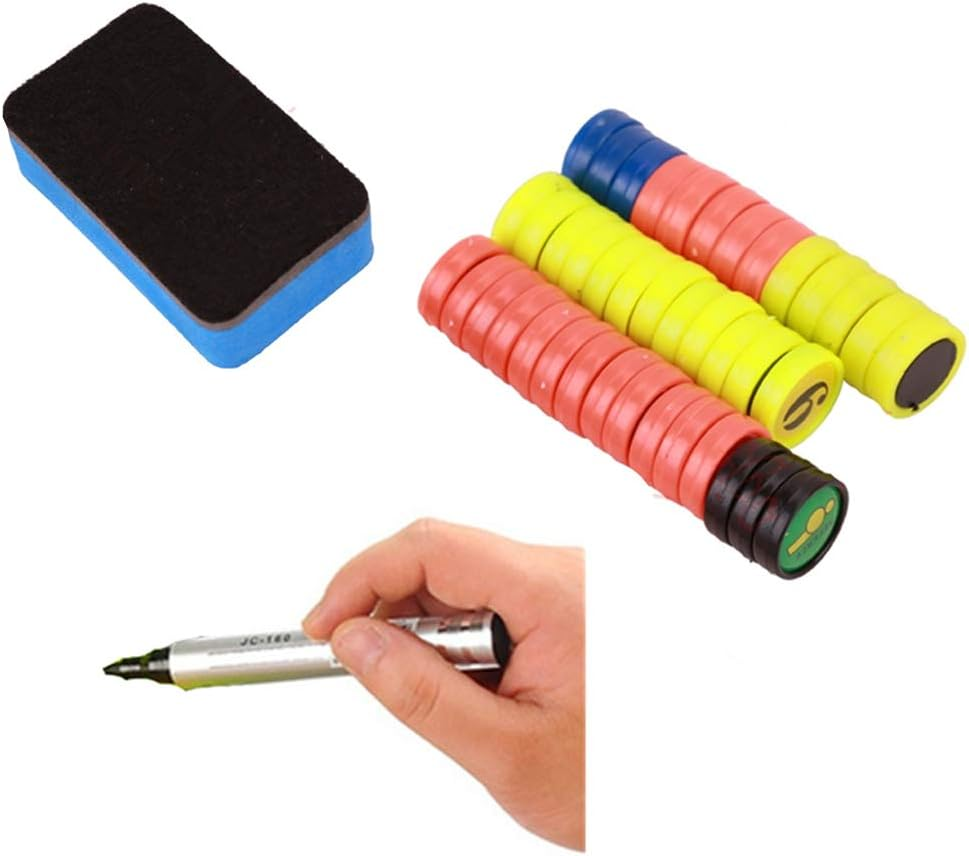 Joyeee Soccer Magnetic Boad Accessories Set, Include 27 Pcs Player Magnets Pieces, 2 Pcs Dry Erase Black Marker Pen, 1 Pcs Dry Eraser and Small Carry Pouch, Suit for Use on Magnetic Coaching Boards