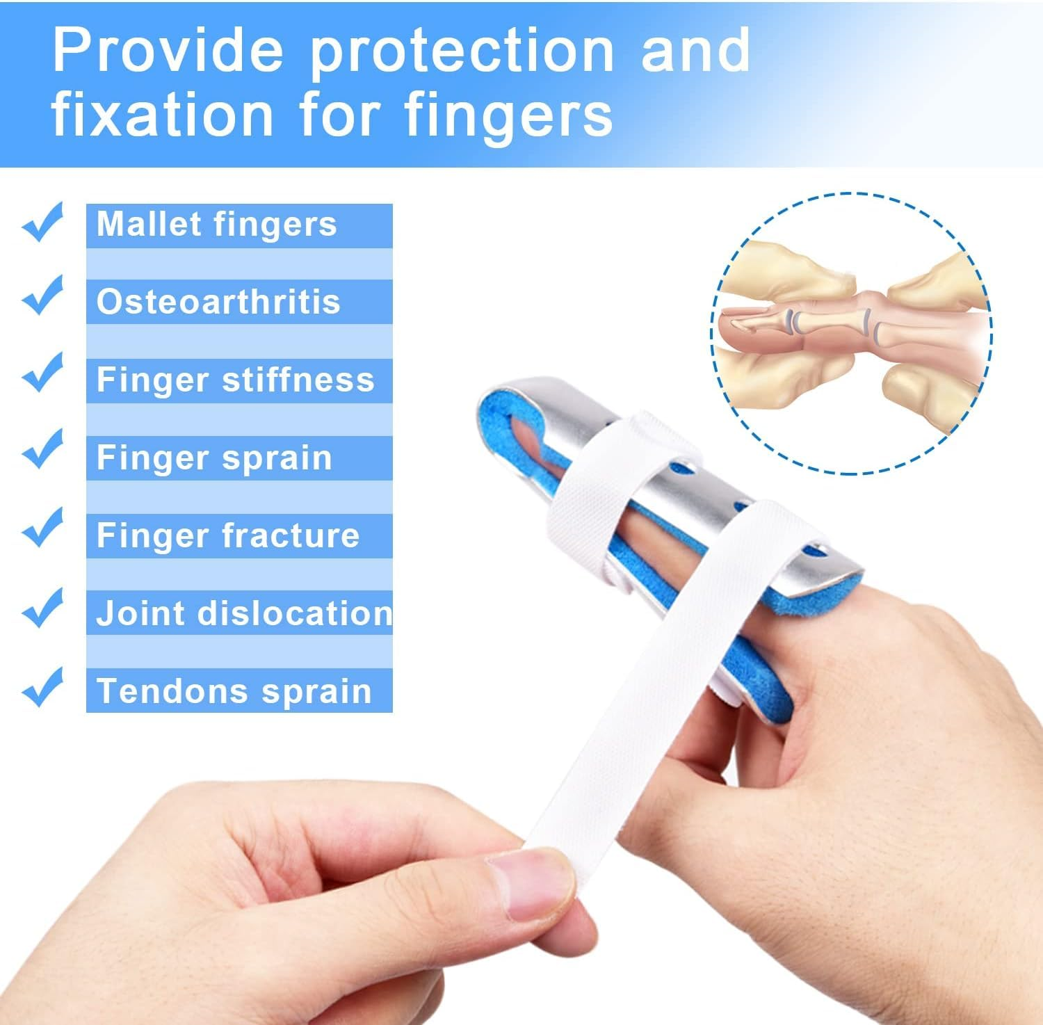 JOWILIN Finger Splint Set, 3 Size Aluminum Finger Stabilizer with Metal Support for Relief Suffering Pain Sprains Strains Arthritis Finger Knuckle Immobilization for Adults, Children, Kids