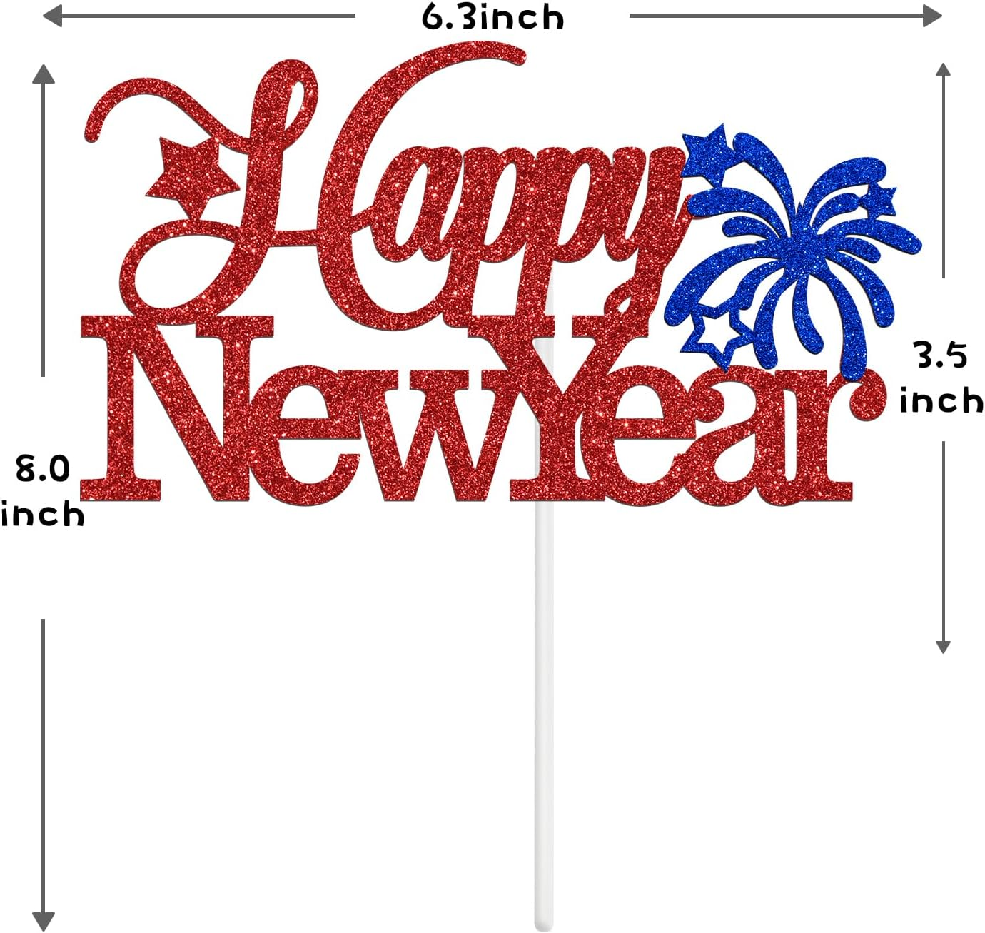 Happy New Year Cake Topper - Winter Xmas Holiday Cake Decor, Merry Christmas Santa Hello 2024 New Year Eve Party Decorations Supplies, Red and Blue Glitter image number 2