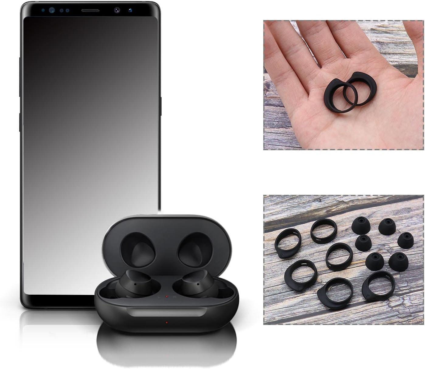 Emsea 3 Pairs Earbuds Set Compatible with Samsung Galaxy Buds SM-R170 Wireless Headphones Silicone Anti-Slip Eartips Earhooks Cover Eargels S M L 3 Sizes Black image number 1