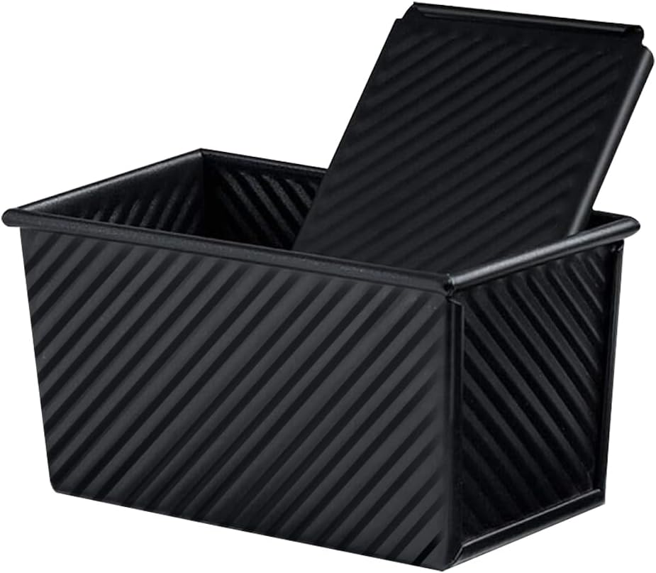 Pullman Loaf Pan with Lid, 1 Lb Non-Stick Toast Box with Cover, Carbon Steel Corrugated Bread Pan for Oven Baking, Black (8.3X4.3) image number 6