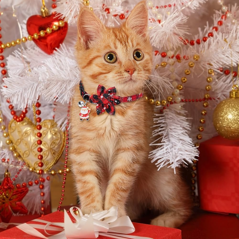 3Pcs Christmas Cat Collars with Flower Bell image number 6