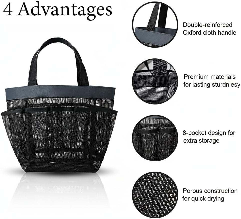Portable Mesh Shower Bag, Shower Caddy Portable with 8 Pockets, Quick Dry Bathroom Tote with Durable Oxford Handle, Toiletry Storage for Gym, Beach, Travel, SZTTY image number 5