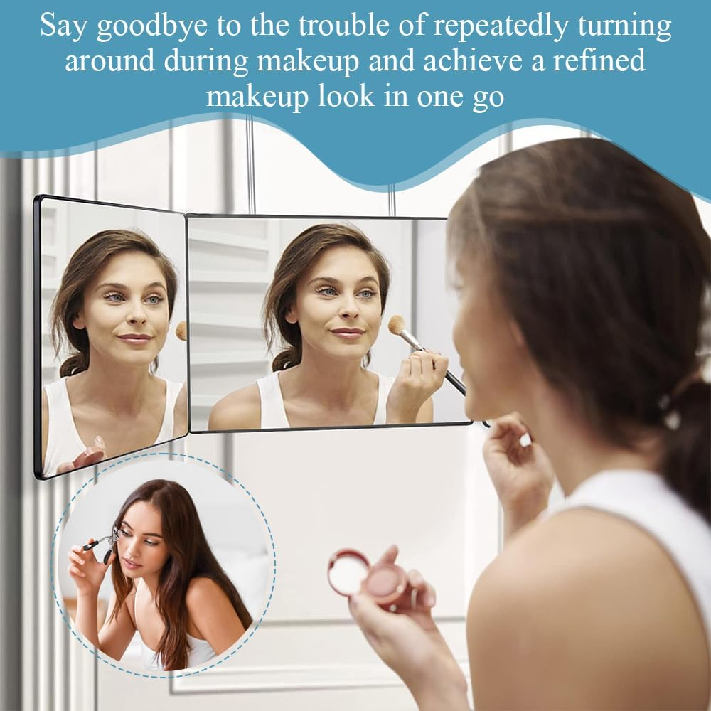 Portable Cosmetic Mirror,360&deg; Trifold Mirror,3 Way Portable Folding Vanity Mirror, Height Adjustable Telescoping for Makeup, Hair Styling, and Grooming for Home and Salon image number 4