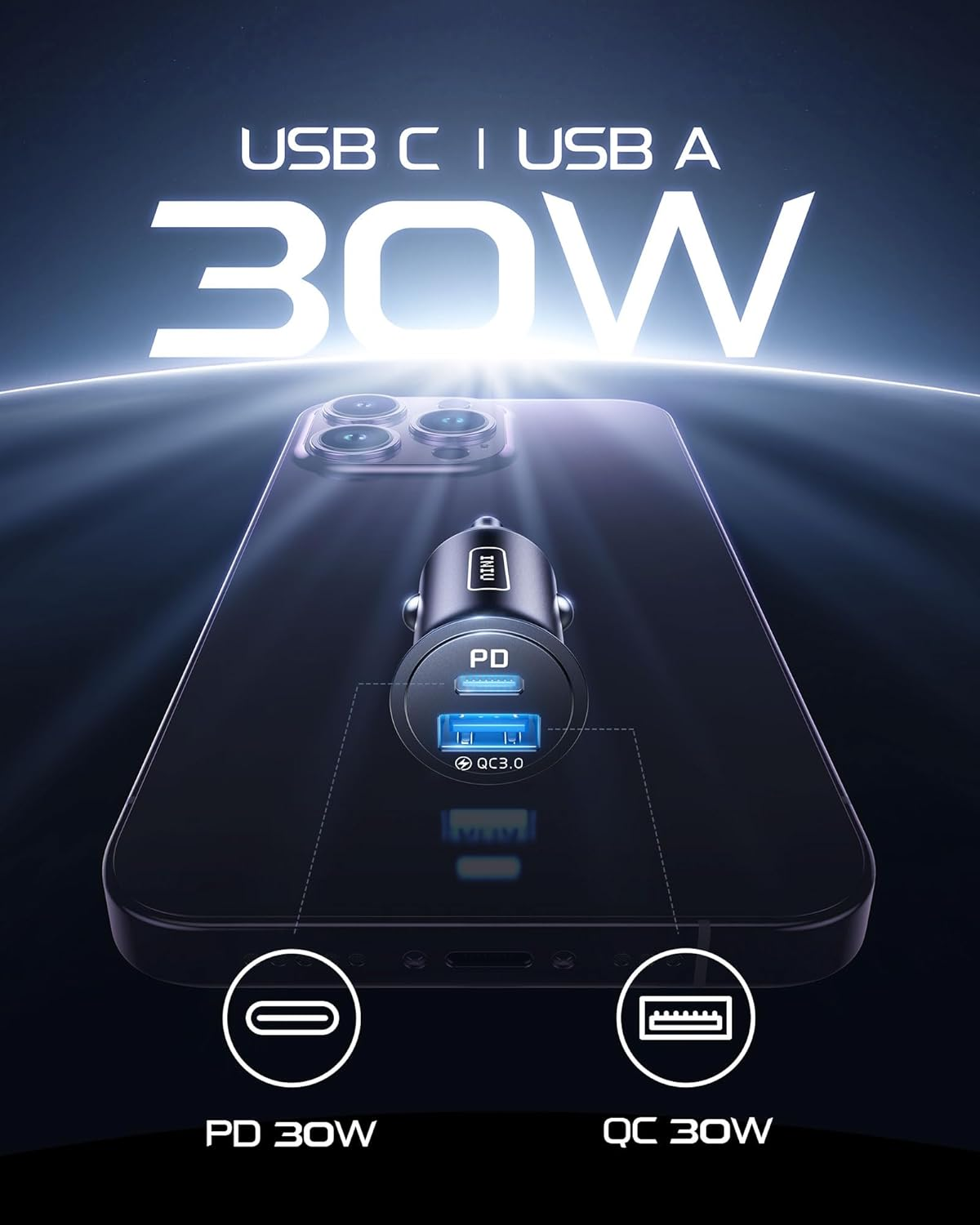 Car Charger, INIU USB C Car Charger [USB C 30W+USB a 30W] QC 3.0 PD Fast Charging, Dual Ports All-Metal Mini Car Charger Adapter, for Iphone 15 14 13 12 Pro Max Ipad Samsung S21 Macbook Airpods Tablet image number 5