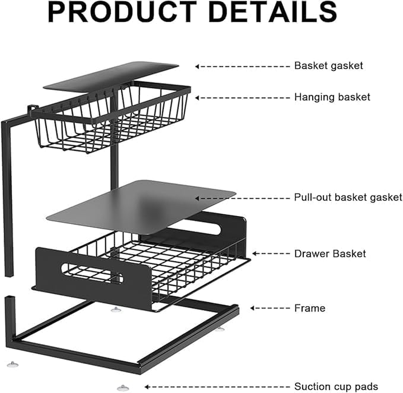 2 Pack under Sink Organizer, 2 Tier Slide Out Cabinet Storage Shelves, Multi-Purpose Metal Oragnizer for Home,Kitchen,Bathroom (Black) image number 3