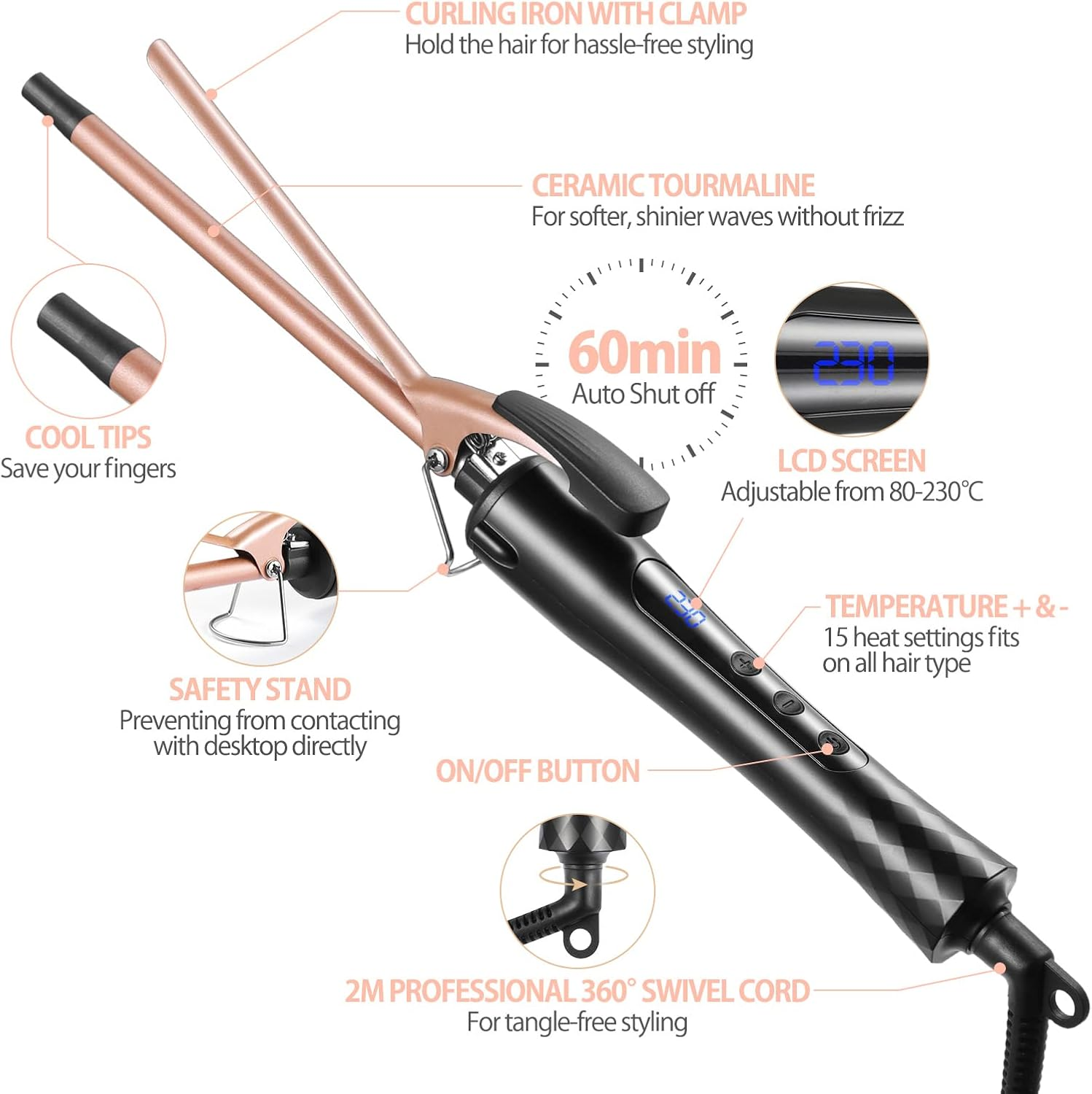 Curling Iron Small Curls, 9 Mm Ceramic Curling Iron Thin for Short/Medium Hair, Afro Curls, Small Curlers with Gloves (Reusable Packaging) image number 6