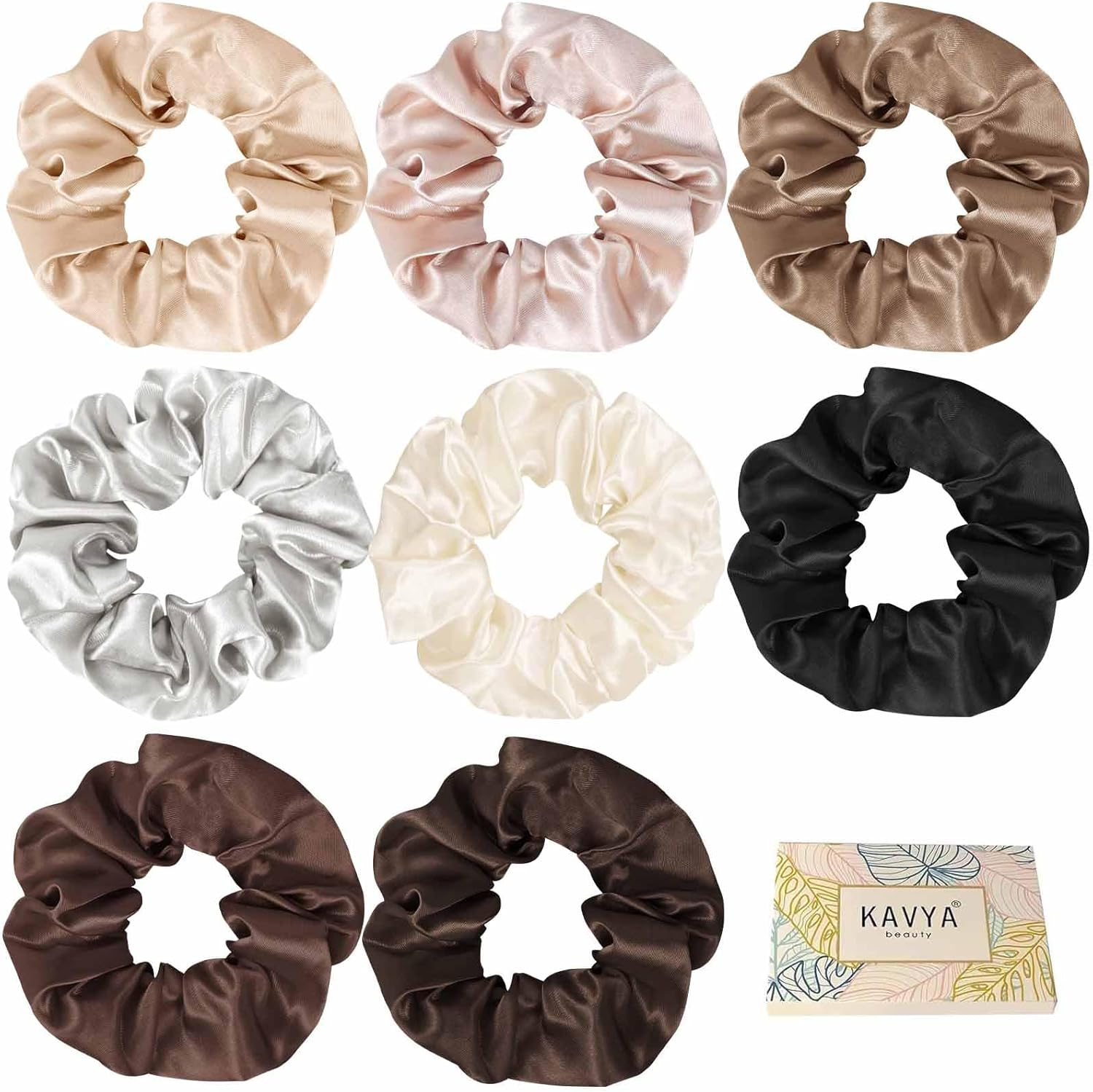Kavya Hair Scrunchies Silk, Braid Bobbles Women'S Elastic Satin Scrunchie Soft Hair Ties Silk Scrunchie Hair Bobbles Women for Thick or Thin Hair Hair Accessories 12 Pieces