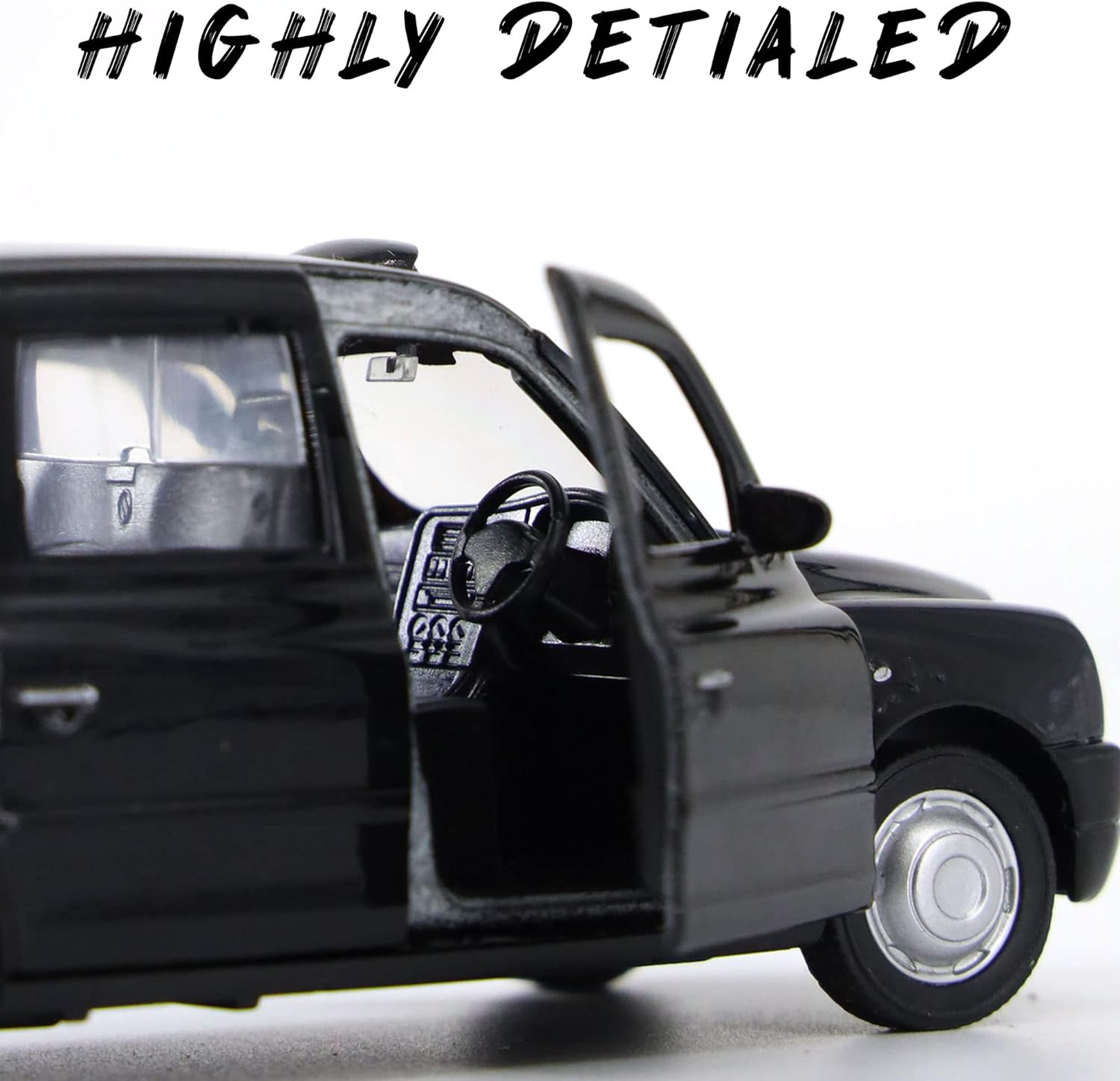 Official TFL Licensed Classic Austin PX4 Black Cab Taxi and NEW Routemaster Double Decker London Bus, Metal Die Cast Freewheeling Action Toy Models (Large London Taxi and Bus) image number 4