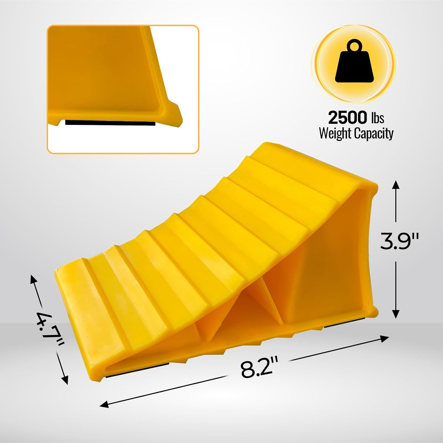 2 Pairs Wheel Chocks for Travel Trailers, Non Slip Heavy Duty Yellow Wheel Chock with Rope, Lightweight Wheel Stoppers for Cars Camper Trucks Rvs, Easy to Carry & Suitable for Most Tyre Sizes image number 2