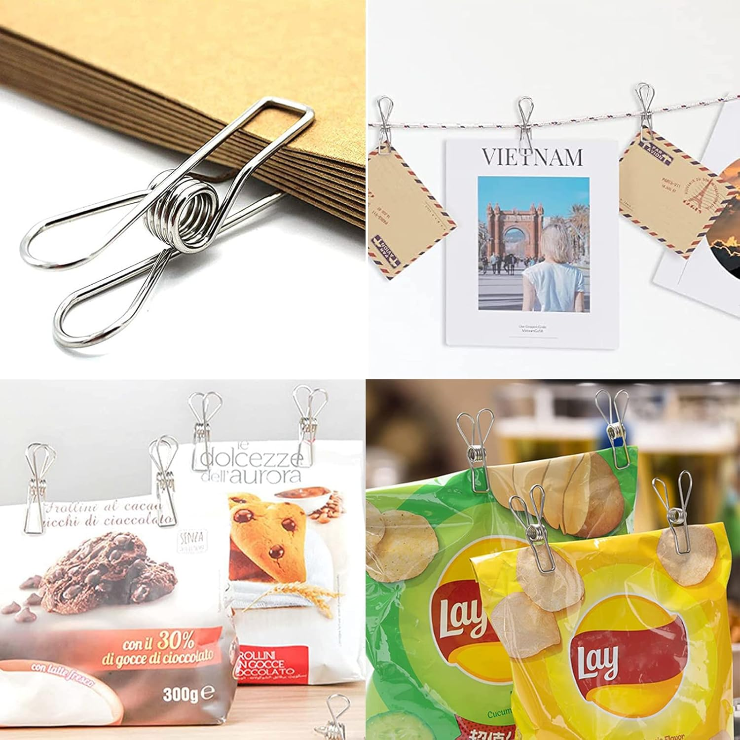 Clothes Pegs, 32 Pack Rustproof Stainless Steel Clothes Laundry Clips for Washing Line, Strong Grip Washing Line Clip, Laundry Pegs Clips for Snack Bags, Towels, Picture, Paper, Kitchen, Office image number 2