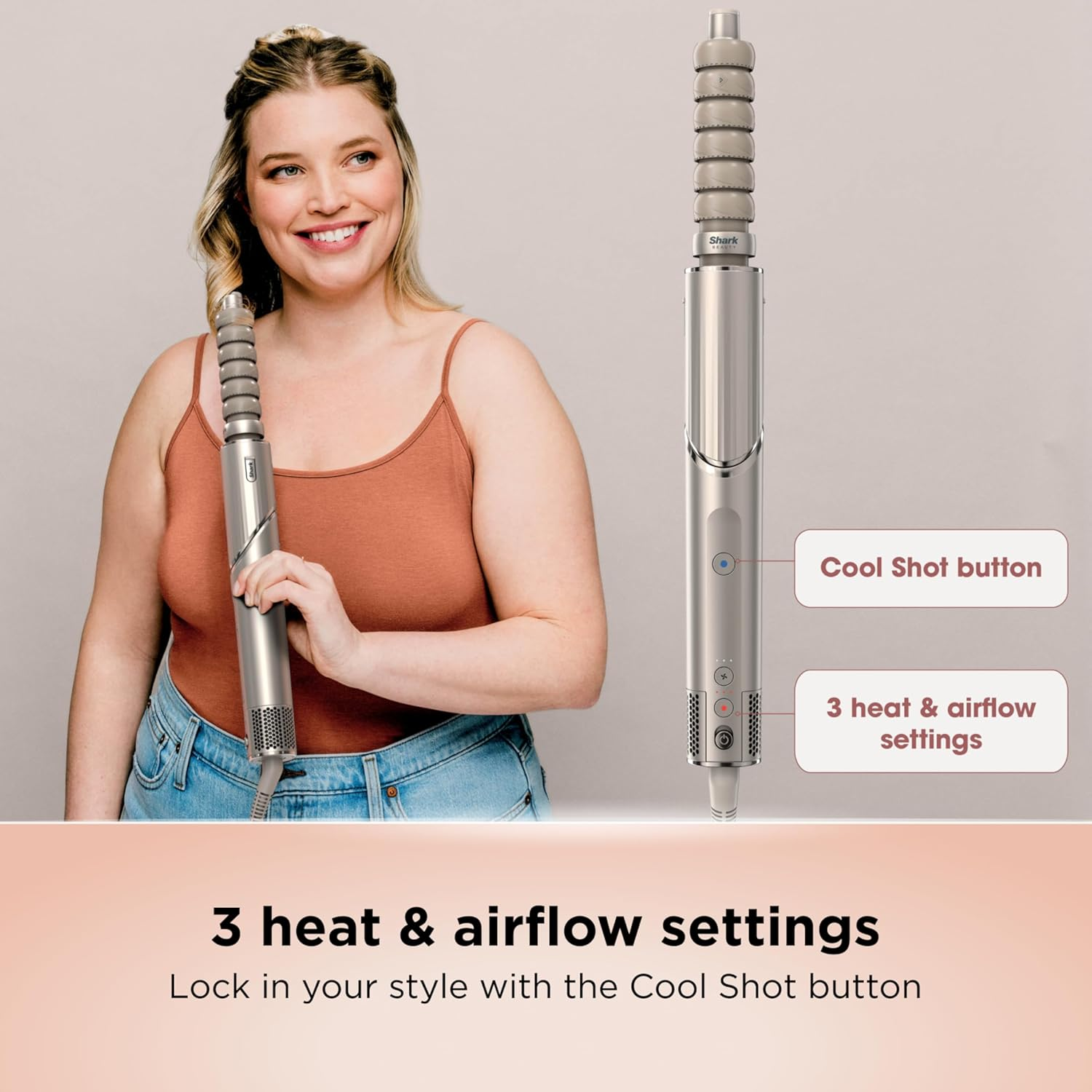 Shark Flexstyle 2-In-1 Professional Hair Dryer & Styling System, 4 Attachments, 4 Heat and 3 Airflow Settings, Heat Damage Protection, Lightweight 700G, HD421SLANZ, Stone image number 4