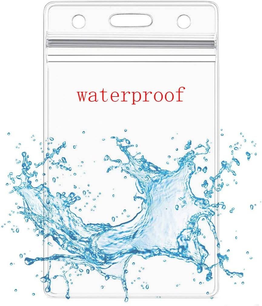 6 Pcs Vertical ID Card Name Tag Badge Holder Pouch PVC Lanyard Work Badge with Waterproof Type Resealable Zip image number 2