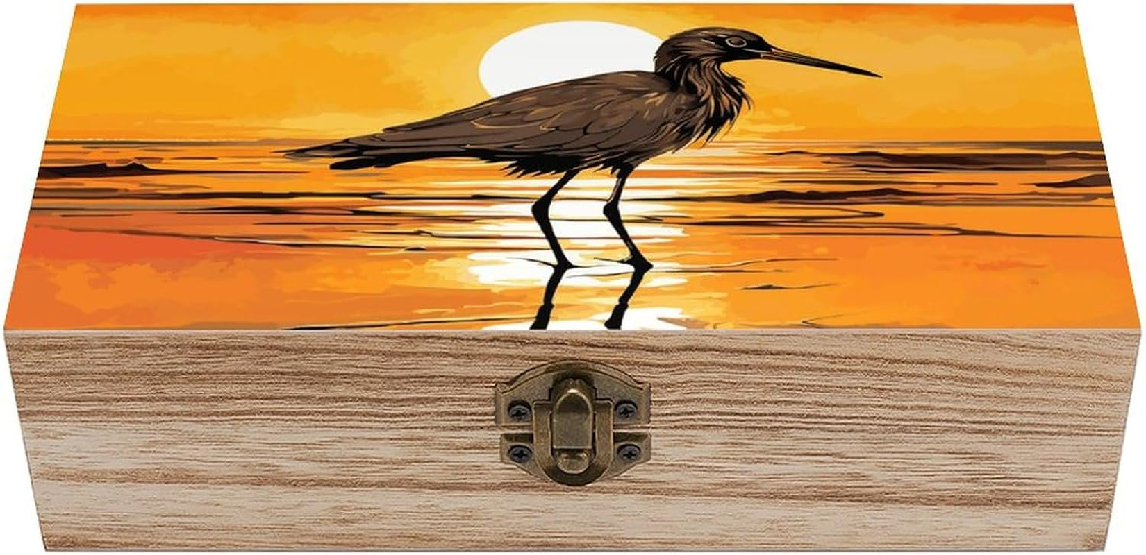 Seaside Birds Wooden Box Wood Wedding Keepsake Boxes with Lids Small Decorative Boxes Lightweight Wooden Memory Storage Box for Crafts Keepsakes Jewelry Photo Letter Storage image number 6