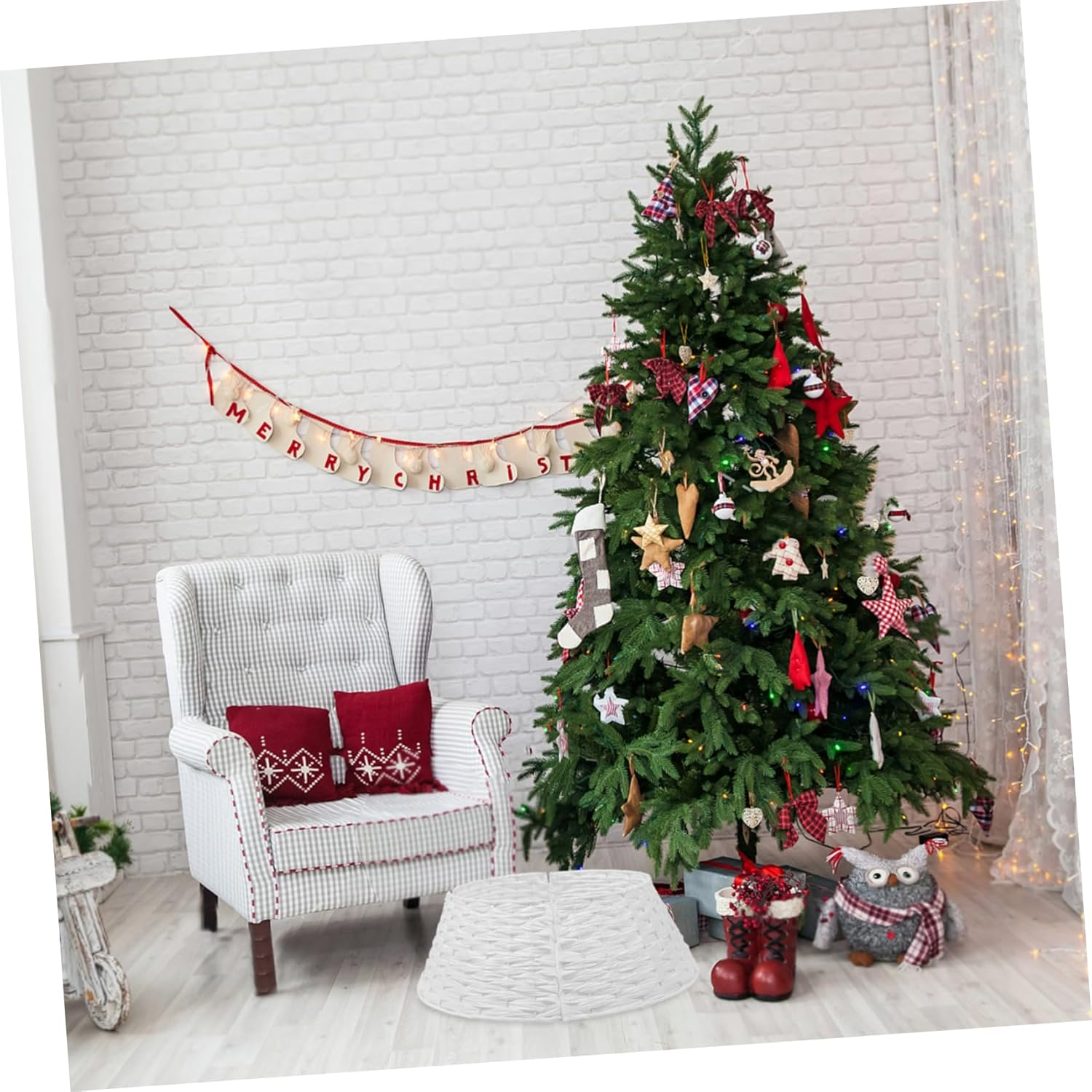 Xmas Tree Collar Woven Christmas Tree Skirt Christmas Tree Base Christmas Tree Skirt Decor Minichristmas Tree image number 1