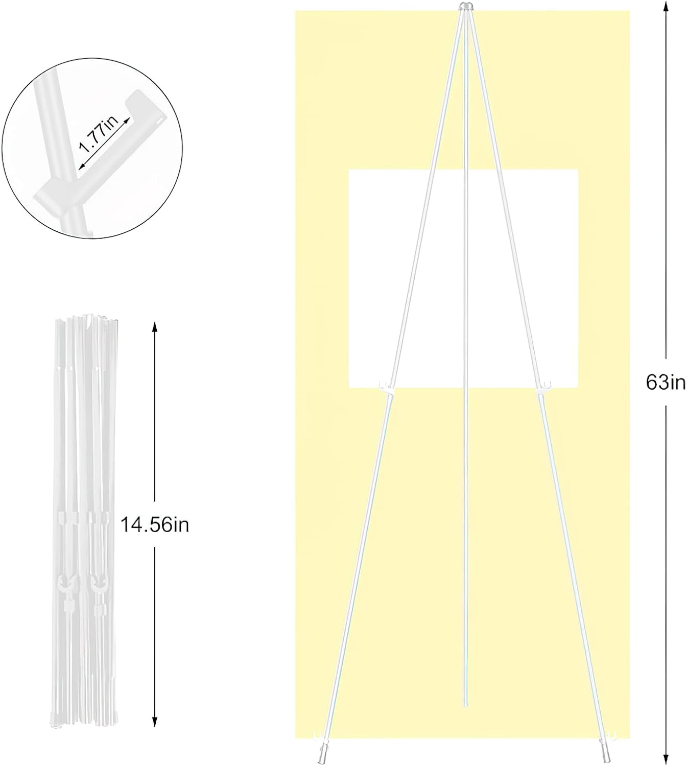 Easel Stand, Instant Floor Poster, Lightweight, 63'' Foldable Artist Easel for Wedding Banner, Painting Canvas, Poster, Adjustable Metal Easel with Portable Bag (White) image number 5