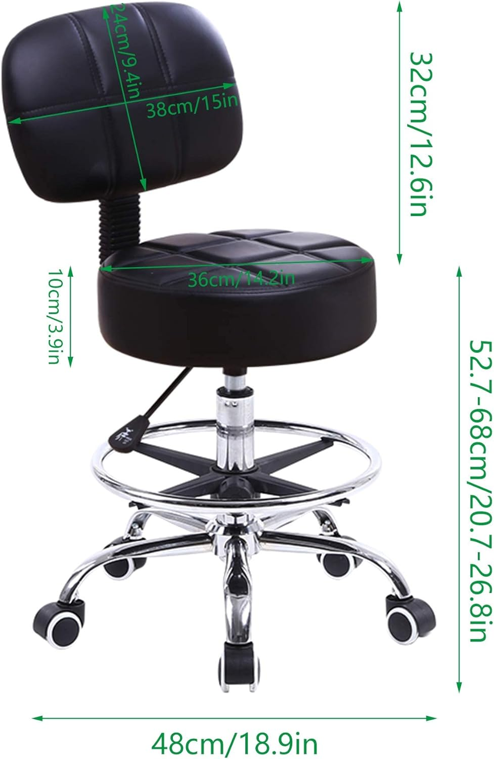 KKTONER Swivel round Rolling Stool PU Leather with Adjustable Foot Rest Height Adjustable Task Work Drafting Chair with Back - White image number 3