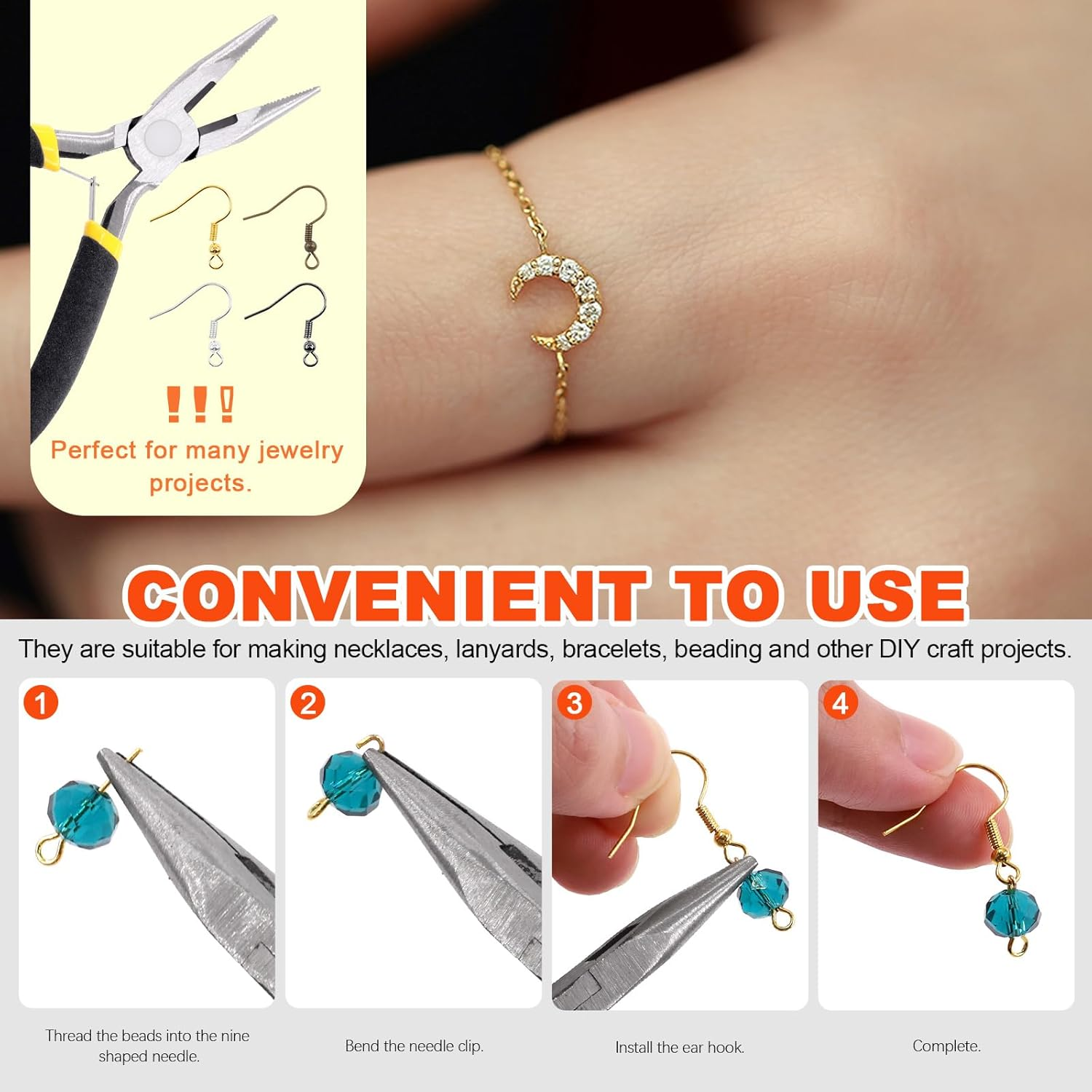 Tanstic 958Pcs Jewelry Making Supplies Kit, Jewelry Making Kit with Jewelry Making Tools, Jewelry Pliers, Wires, Jump Rings Findings and Storage Bag for Jewelry Repair and Beading image number 4