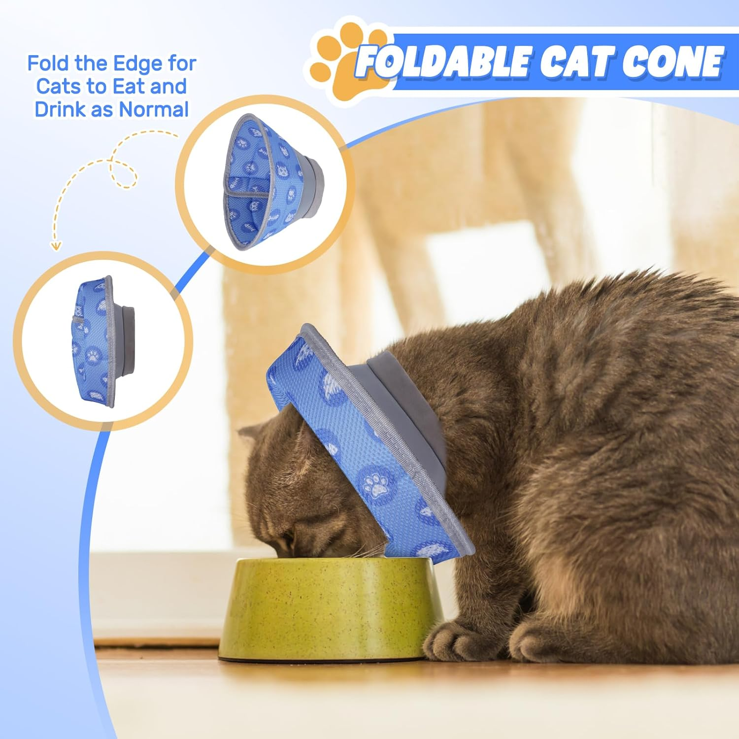 Cat Collar, Recovery Collar, Soft Cat Protective Collar for after Surgery and Injuries, Foldable Soft Protective Collar, Cat Collar, for Cats, Small Dogs (Blue, L) image number 3